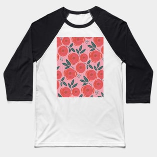 Roses are red, abstract pattern with red roses on a pink striped bottom Baseball T-Shirt